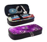 LPWTYCBV Purple Butterfly Printed Leather Pencil Case with Zipper Seal is Very Suitable for Daily Use.