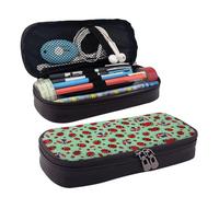 LPWTYCBV Red Ladybugs On A Blue Background Printed Leather Pencil Case with Zipper Seal is Very Suitable for Daily Use.