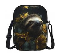 LPWTYCBV Sloth Sunflower Printed Zipper Messenger Bag Lightweight Waterproof 600d Oxford Cloth, Adjustable Shoulder Strap