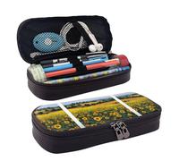 LPWTYCBV Sunflower Field Landscape Printed Leather Pencil Case with Zipper Seal is Very Suitable for Daily Use.