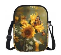 LPWTYCBV Sunflowers And Beautiful Butterfly Printed Zipper Messenger Bag Lightweight Waterproof 600d Oxford Cloth, Adjustable Shoulder Strap