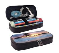LPWTYCBV Sunrise Tropical Palm Tree Island Printed Leather Pencil Case with Zipper Seal is Very Suitable for Daily Use.