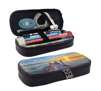 LPWTYCBV Sunset Scenery Printed Leather Pencil Case with Zipper Seal is Very Suitable for Daily Use.