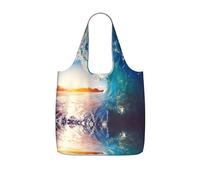 LPWTYCBV Sunset Sea Surfing Seascape Print Storage Bag With A Drawstring Backpack With Ripstop Polyester Fabric