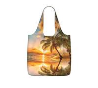 LPWTYCBV Tropical Beach Palm Tree Sunset Print Storage Bag With A Drawstring Backpack With Ripstop Polyester Fabric
