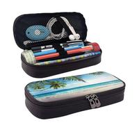 LPWTYCBV Tropical Palm Tree Hawaii Beach Printed Leather Pencil Case with Zipper Seal is Very Suitable for Daily Use.