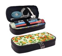 LPWTYCBV Yellow Blossom and Orange Fruits Printed Leather Pencil Case with Zipper Seal is Very Suitable for Daily Use.