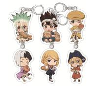 LPXBHSW DrStones Acrylic Keychain 6pcs, Cute Ishigami Senkuu Chibi Figure Pendant Keyring, Anime Character Key Bag Accessories for Fans