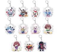 LPXBHSW Under Tale Acrylic Keychain 11pcs, Sans Frisk Chibi Figure Pendant Keyring, Game Character Key Bag Accessories for Fans