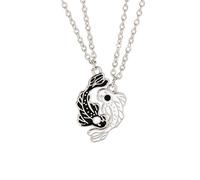 LPYO 2 Pieces Yin Yang Friend Pendant Necklace for Women Unique Tai Chi Bagua Fish Couple Necklace Black and white Yin Yang Splicing Necklaces BFF Friendship Bestie Engagement BFF Jewelry, Zinc, No