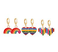 LPYO 3 Pairs Colorful LGBTQ Pride Earring Sets for Women and Men Fashion Alloy Enamel Rainbow Heart Hoop Earrings for Bisexual Lesbian Gay Jewelry Gifts, S, Zinc, No Gemstone