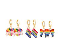 LPYO 3 Pairs Colorful LGBTQ Pride Earring Sets for Women and Men Fashion Alloy Enamel Rainbow Heart Hoop Earrings for Bisexual Lesbian Gay Jewelry Gifts, S, Zinc, No Gemstone