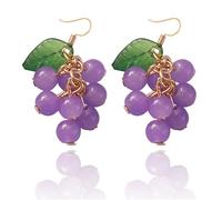 LPYO 3D Green Grapes Earrings for Women Creative Funny Cute Simulation Fruit Dangle Earrings Handmade Lovely Summer Purple Grape Cherry Tassel Drop Earrings Jewelry Gift, Resin, No Gemstone