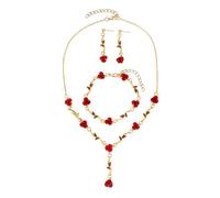 LPYO 3Pcs Set Rose Jewelry for Women - Elegant Charm Long Pendant Necklaces, Handmade Vintage Bracelet, Flower Dangle Earrings Set for Wedding Gifts, Metal, No Gemstone