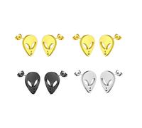 LPYO 4 Pairs Halloween Earrings Set for Women Men Minimalist Stainless Steel Cat Bat Ghost Tiny Post Earrings Vintage Asymmetric Pumpkin Ghost Stud Earrings Halloween Jewelry Gifts, Stainless Steel