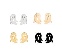 LPYO 4 Pairs Halloween Earrings Set for Women Men Minimalist Stainless Steel Cat Bat Ghost Tiny Post Earrings Vintage Asymmetric Pumpkin Ghost Stud Earrings Halloween Jewelry Gifts, Stainless Steel