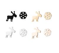 LPYO 4 Pairs Snowflake Earrings Set for Women Men Minimalist Stainless Steel Winter Snow Flower Stud Earrings Tiny Asymmetric Snowflake Reindeer Post Earrings for Lady Christmas Party Jewelry, S