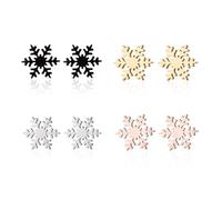 LPYO 4 Pairs Snowflake Earrings Set for Women Men Minimalist Stainless Steel Winter Snow Flower Stud Earrings Tiny Asymmetric Snowflake Reindeer Post Earrings for Lady Christmas Party Jewelry, S