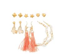 LPYO 5/6 Pairs Earrings Sets for women Dainty Faux Pearl Hoop Earrings Large Dangle Circle Pearl Hoop Earrings Chunky Twisted Pearl Stud Earrings Multipack Elegant Wedding Party Jewelry Gift, Zinc