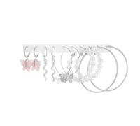 LPYO 5/6 Pairs Earrings Sets for women Dainty Faux Pearl Hoop Earrings Large Dangle Circle Pearl Hoop Earrings Chunky Twisted Pearl Stud Earrings Multipack Elegant Wedding Party Jewelry Gift, Zinc