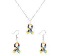LPYO Autism Awareness Earring And Necklaces Set for Women Creative Alloy Enamel Multi Color Puzzle Pieces Novelty Dangle Earrings Handmade Lightweight Funny Geometric Drop Earrings Jewelry Gifts, Zinc