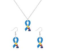 LPYO Autism Awareness Earring And Necklaces Set for Women Creative Alloy Enamel Multi Color Puzzle Pieces Novelty Dangle Earrings Handmade Lightweight Funny Geometric Drop Earrings Jewelry Gifts, Zinc