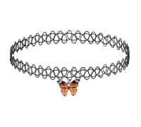 LPYO Black Tattoo Choker Necklace for Women Charm Handmade Bohemian Lace Butterfly Necklace Retro Gothic style Choker Necklace 80s 90s Jewelry Accessory, fishnet, No Gemstone