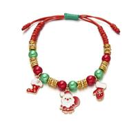 LPYO Charm Christmas Bracelet for Women Lady Cute Green Red Xmas Tree Candy Cane Jingle Bell Snowflake Beaded Bracelet Hand Woven Adjustable Bracelet Christmas New Year Party Jewelry Accessories, M