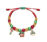 LPYO Charm Christmas Bracelet for Women Lady Cute Green Red Xmas Tree Candy Cane Jingle Bell Snowflake Beaded Bracelet Hand Woven Adjustable Bracelet Christmas New Year Party Jewelry Accessories, M