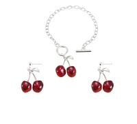 LPYO Cherry Earring Necklaces Set Or Cherry Earring Bracelet Set for Women Creative Geometric Ot Buckle Punk Gothic Chocker 3D Tropical Fruit Cherry Earrings Sweet Funny Red Dark Cherry Bracelet, M