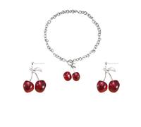 LPYO Cherry Earring Necklaces Set Or Cherry Earring Bracelet Set for Women Creative Geometric Ot Buckle Punk Gothic Chocker 3D Tropical Fruit Cherry Earrings Sweet Funny Red Dark Cherry Bracelet