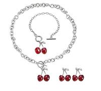 LPYO Cherry Earring Necklaces Set Or Cherry Earring Bracelet Set for Women Creative Geometric Ot Buckle Punk Gothic Chocker 3D Tropical Fruit Cherry Earrings Sweet Funny Red Dark Cherry Bracelet, M
