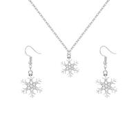 LPYO Christmas Snowflakes Earrings And Necklaces Set for Women Dainty Snowflakes Pendant Necklaces Charm Winter Dangle Earrings for Lady Holiday Party Jewelry, M, Zinc, Cubic Zirconia