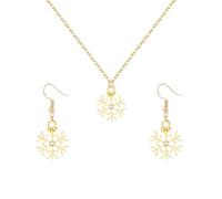 LPYO Christmas Snowflakes Earrings And Necklaces Set for Women Dainty Snowflakes Pendant Necklaces Charm Winter Dangle Earrings for Lady Holiday Party Jewelry, M, Zinc, Cubic Zirconia