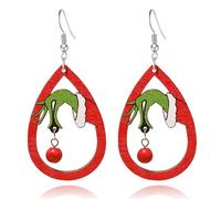 LPYO Christmas Tree Earrings for Women - Handmade Wooden Teardrop Dangle Earrings With Red Green Jingle Bells - New Year Party Winter Holiday Jewelry Gift, Wood, No Gemstone