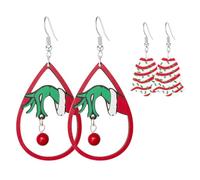 LPYO Christmas Tree Earrings for Women Handmade Wooden Teardrop Earrings Red Green Christmas Tree Earrings for Christmas New Year Party Winter Holiday Gift, Wood