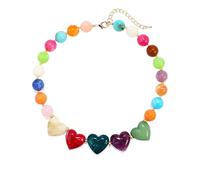 LPYO Chunky Beaded colorful Choker Necklace for Women Trendy Statement Summer Beach Jewelry Y2K Boho Puffy Heart Pendant Resin Acrylic Beads Fashion Birthday Vacation Holiday Party Gift, M, Metal, No