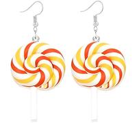 LPYO Colorful Rainbow Lollipop Earrings For Women Fashion Lovely Handmade Clay Sweet Candy Dangle Earrings Funny Kawaii Simulation Food Drop Earring Jewelry Gifts, clay, No Gemstone
