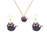 LPYO Cute Black Cat Earring Necklaces Set for Women Fashion Alloy Pumpkin Cat Ghost Cat Bat Cat Drop Earrings Funny Animal Cat Pendant Necklaces Halloween Jewelry Gifts, Zinc, No Gemstone