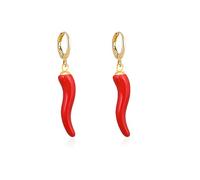 LPYO Cute Italian Horn Earrings for Women Fashion Red Enamel Chili Pepper Shaped Horn Hoop Earrings Talisman Lucky Jewelry Gifts, S, Zinc, No Gemstone