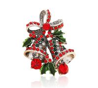 LPYO Festive Christmas Brooch Pin for Women Elegant Xmas Tree Bell Candy Cane Reindeer Brooch Cute Christmas Theme Crystal Brooch, L, Zinc, crystal