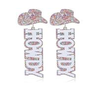 LPYO Glitter Letter Howdy Earrings for Women Creative Cute Lightweight Acrylic Western statement Earrings Vintage Disco Party Boho Rodeo Drop Earrings, Acrylic, No Gemstone
