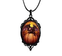 LPYO Gothic Glass Pendant Necklace for Women Vintage Rope Chain Witch Bat Mystic Witch Choker Necklace Punk Dark Style Statement Necklace Halloween Jewelry Gift Accessories, Glass, No Gemstone