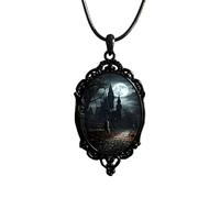 LPYO Gothic Glass Pendant Necklace for Women Vintage Rope Chain Witch Bat Mystic Witch Choker Necklace Punk Dark Style Statement Necklace Halloween Jewelry Gift Accessories, Glass, No Gemstone