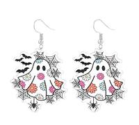 LPYO Halloween Ghost Earrings for Women Unique Funny Acrylic Ghost Print Pumpkin Dangle Earrings Handmade Lightweight Charm Spooky Candy Corn Witch Statement Earrings Halloween Cosplay Costume Party
