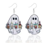 LPYO Halloween Ghost Earrings for Women Unique Funny Acrylic Ghost Print Pumpkin Dangle Earrings Handmade Lightweight Charm Spooky Candy Corn Witch Statement Earrings Halloween Cosplay Costume Party