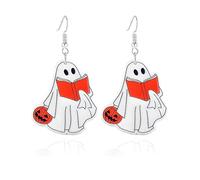 LPYO Halloween Ghost Earrings for Women Unique Funny Acrylic Ghost Print Pumpkin Dangle Earrings Handmade Lightweight Charm Spooky Candy Corn Witch Statement Earrings Halloween Cosplay Costume Party