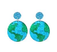 LPYO Handmade Round Earth Earrings for Women Creative Acrylic Shiny Blue Green Circle Ocean World Dangle Earrings Holiday Party Jewelry Gifts, L, Acrylic, No Gemstone