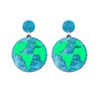 LPYO Handmade Round Earth Earrings for Women Creative Acrylic Shiny Blue Green Circle Ocean World Dangle Earrings Holiday Party Jewelry Gifts, L, Acrylic, No Gemstone