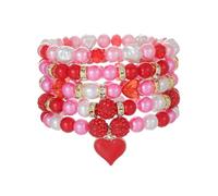 LPYO Heart Bracelet Sets for Women Trendy Love Heart Clay Red Pink Bead Bracelet Charming Bulk Cute Pink Red Stackable Stretch Bracelets, M, clay, no gemstone